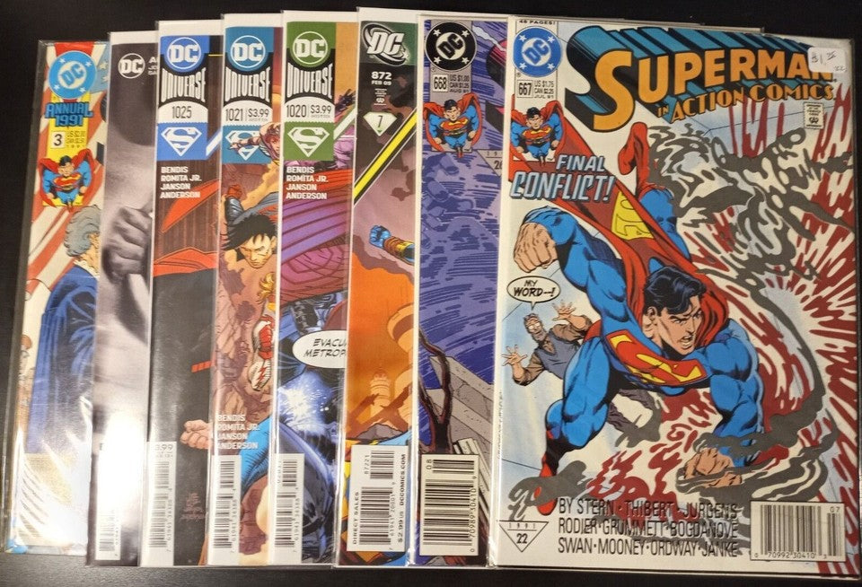 Lot of 8 Action Comics - Issues #667,668,872,1020,1021,1025,1032, Annual #3 1991