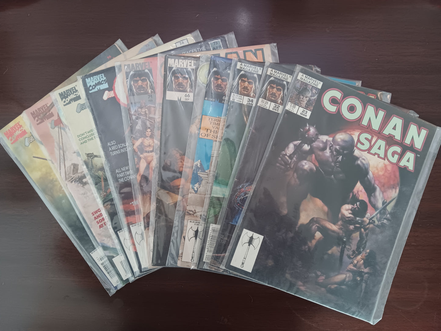 Lot of 10 Conan Saga Magazines #23,32,34,64,66,71,73,74,93 & 96 : F/VF