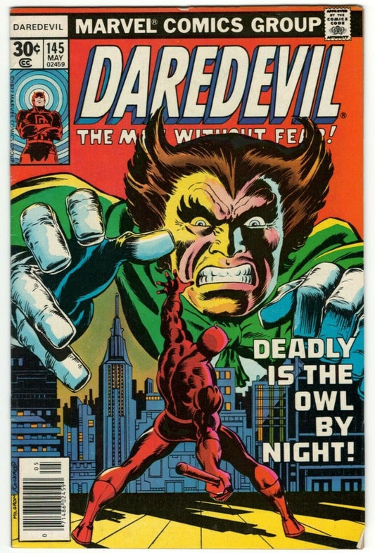 Daredevil #145 : 1977: KEY : MARVEL : Owl gains upgraded powers!
