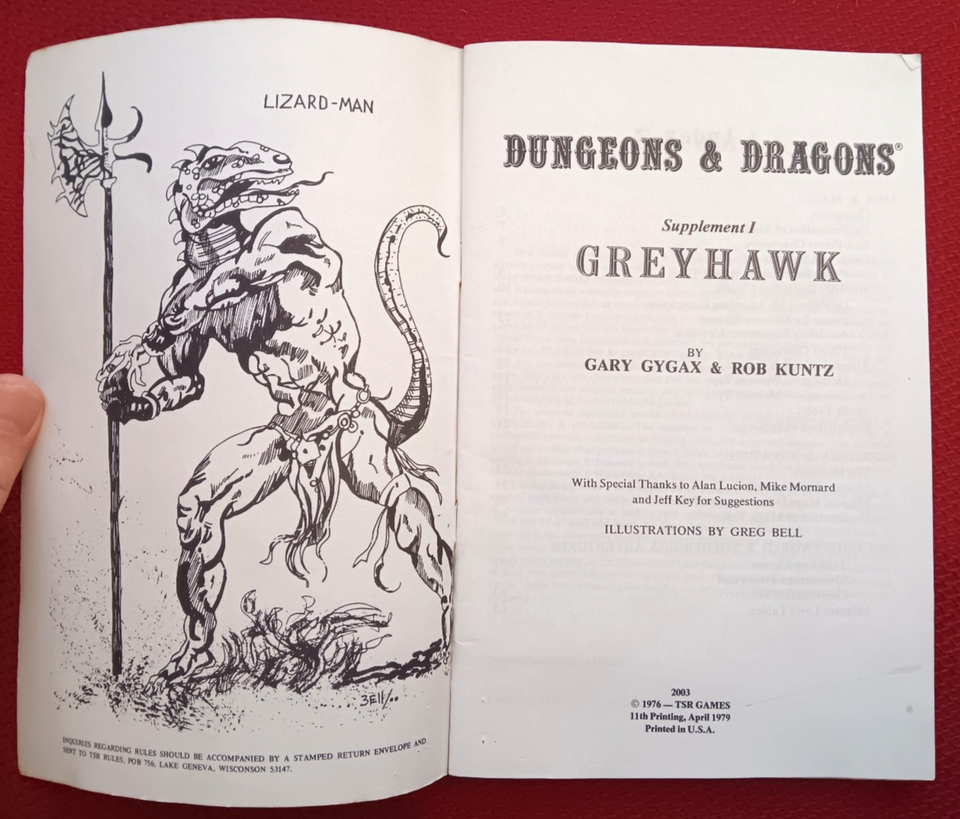 Dungeons & Dragons Supplement 1 Greyhawk : TSR 1976 : 11th Print -1979