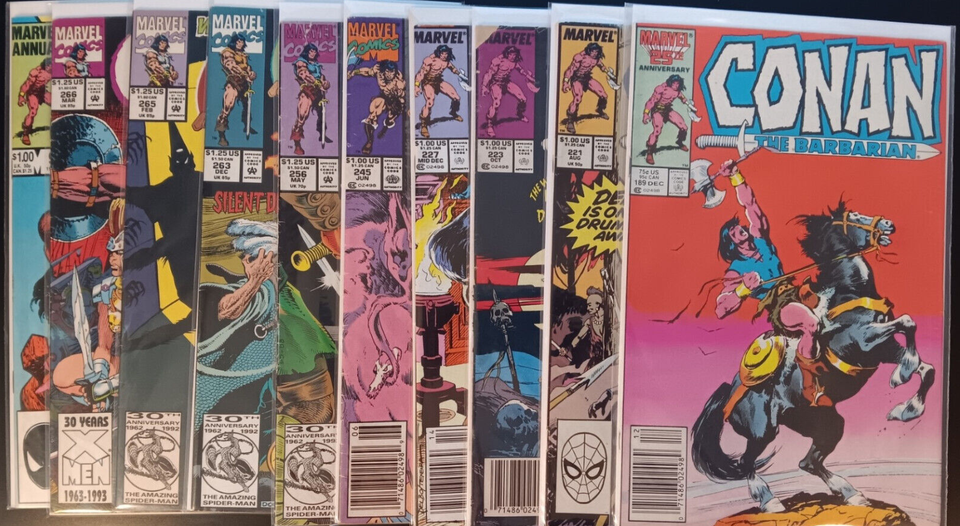 Lot of 10 Conan The Barbarian #189,221,223,227,245,256,263,265,266 & Annual #9
