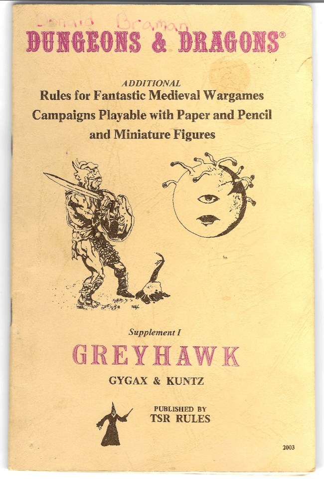 Dungeons & Dragons Supplement 1 Greyhawk : TSR 1976 : 11th Print -1979
