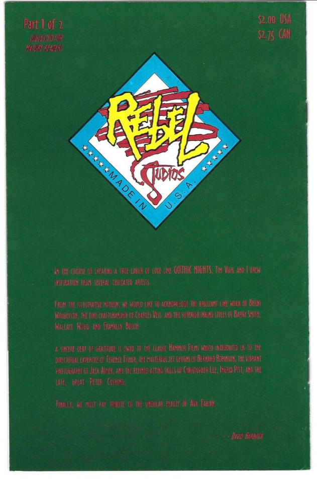 Gothic Nights #1 : Rebel Studios Comic : 1st Print : Tim Vigil : 1995 :
