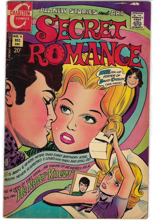 Secret Romance #16 : Charlton Comics : 1971 : David Cassidy Pinup : G/VG