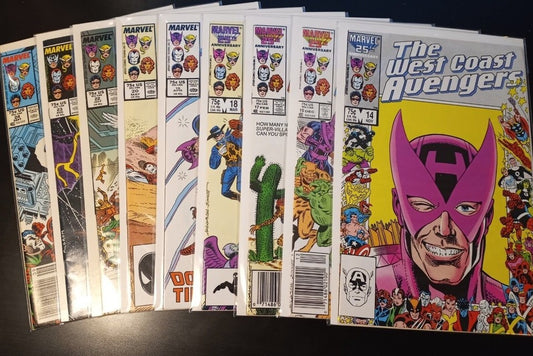 Lot of 9 West Coast Avengers comics- Issues#14,15,17-20,22-24 : 1985 Series