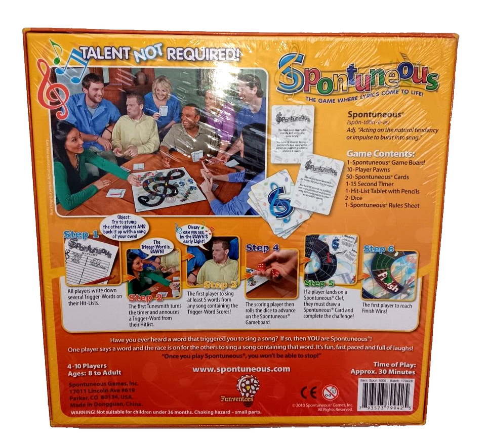 Spontuneous The Song Family Board Game *NIB*