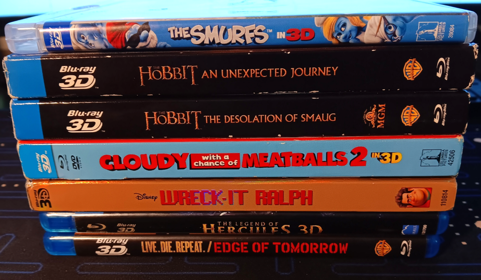 LOT OF 7 BLU-RAY 3D MOVIES Smurfs. The Hobbit, Wreck-it Ralph, Hercules+MORE